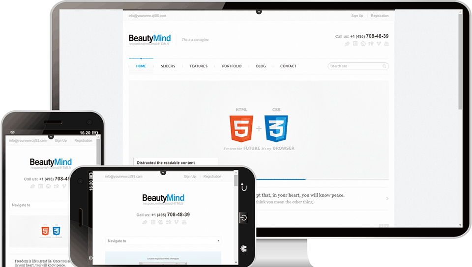 84白色底html5+css3网站自适应模板案例